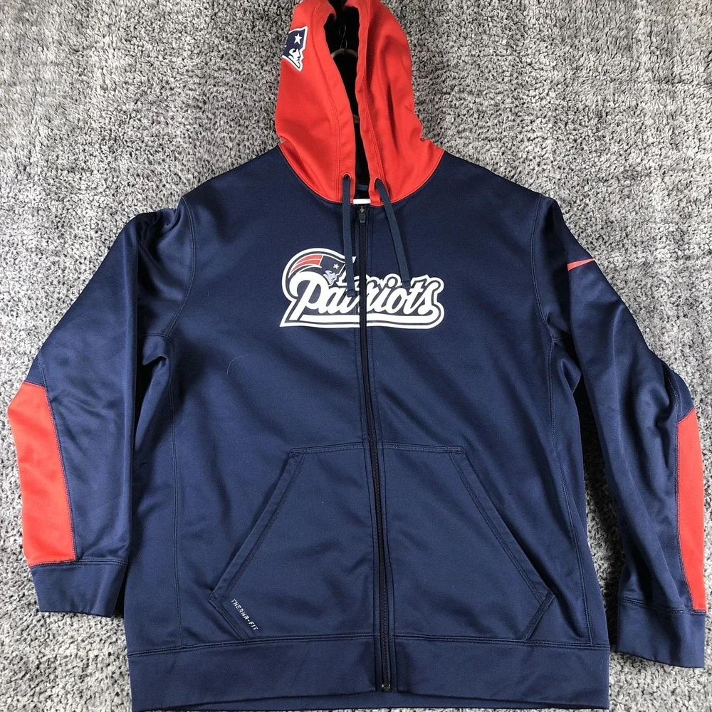 New England Patriots Sweatshirt Mens XL Blue NFL Football Nike Therma Fit